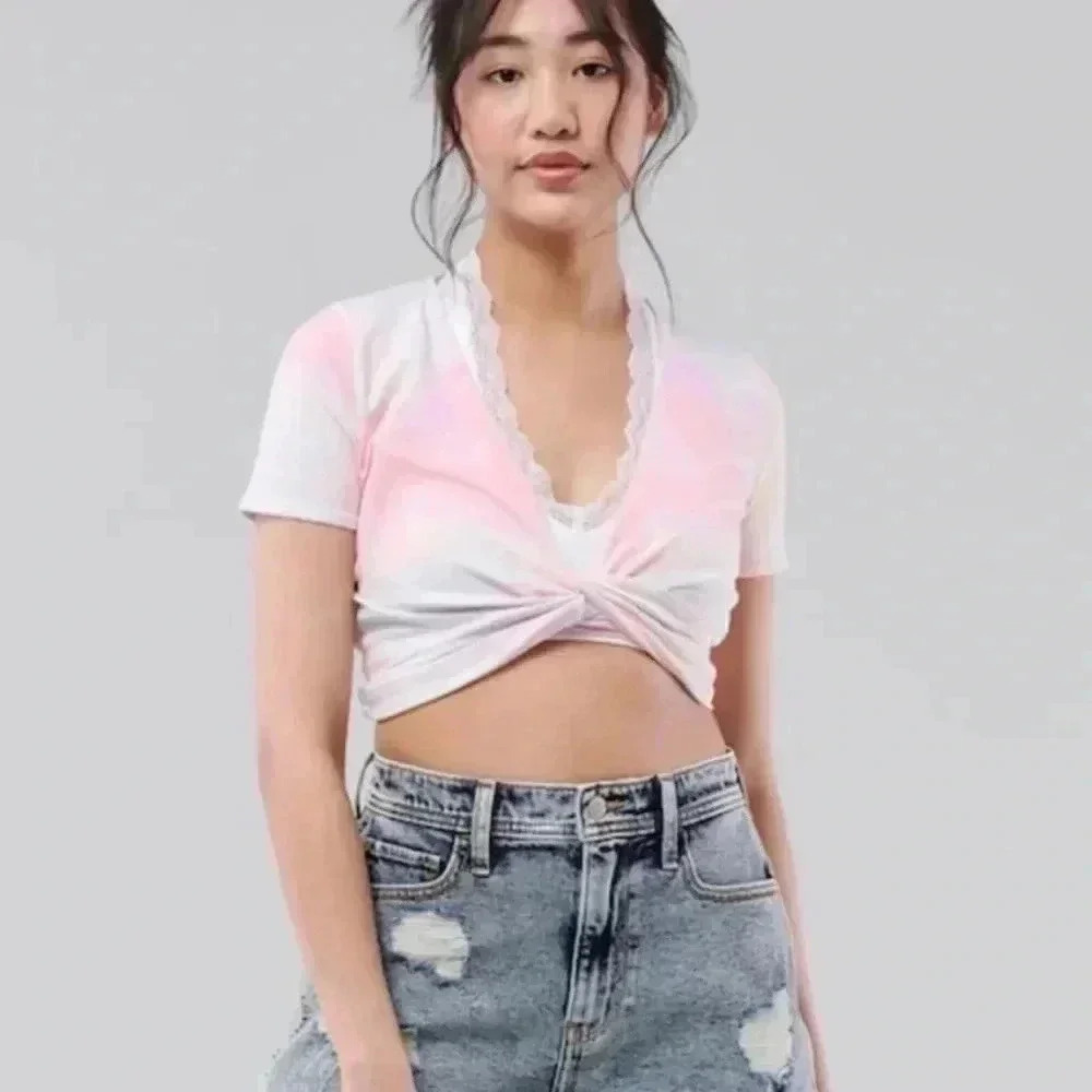 NWT  HOLLISTER 3 in 1 pastel cloud baby tee tie up/wrap top M - Picture 5 of 11